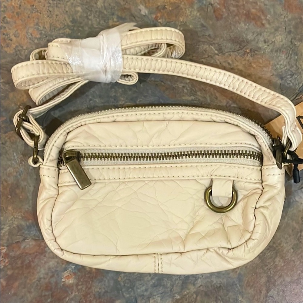 Cream Vegan Leather Mini Crossbody Bag